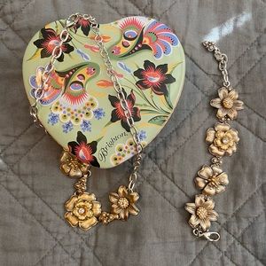 Brighton mixed metal flower necklace and bracelet